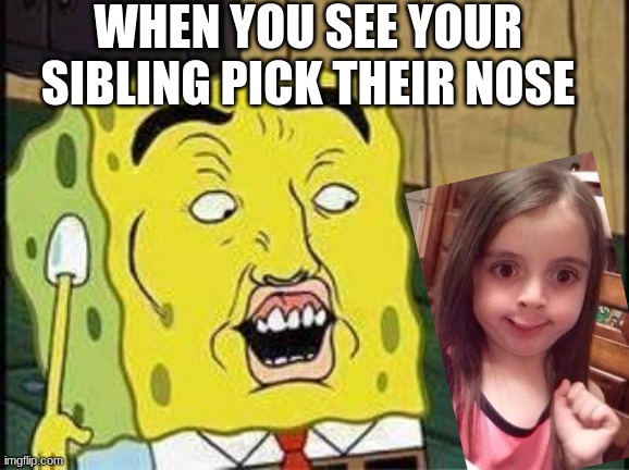 sponge bob bruh | WHEN YOU SEE YOUR SIBLING PICK THEIR NOSE | image tagged in sponge bob bruh | made w/ Imgflip meme maker