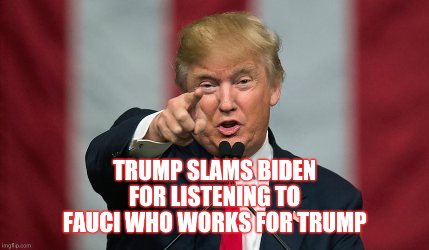 Homer Simpson In The White House | TRUMP SLAMS BIDEN FOR LISTENING TO FAUCI WHO WORKS FOR TRUMP | image tagged in memes,trump unfit unqualified dangerous,liar in chief,lock him up,trump lies,trump sucks | made w/ Imgflip meme maker