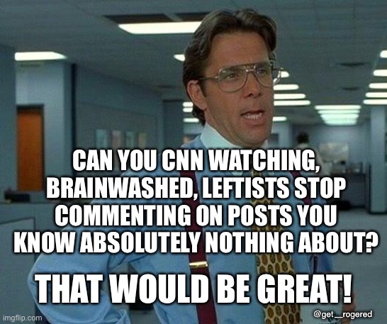 That Would Be Great Meme | CAN YOU CNN WATCHING, BRAINWASHED, LEFTISTS STOP COMMENTING ON POSTS YOU KNOW ABSOLUTELY NOTHING ABOUT? THAT WOULD BE GREAT! @get _rogered | image tagged in memes,that would be great | made w/ Imgflip meme maker