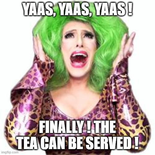 Fabulous Drag Queen Realness | YAAS, YAAS, YAAS ! FINALLY ! THE TEA CAN BE SERVED ! | image tagged in fabulous drag queen realness | made w/ Imgflip meme maker