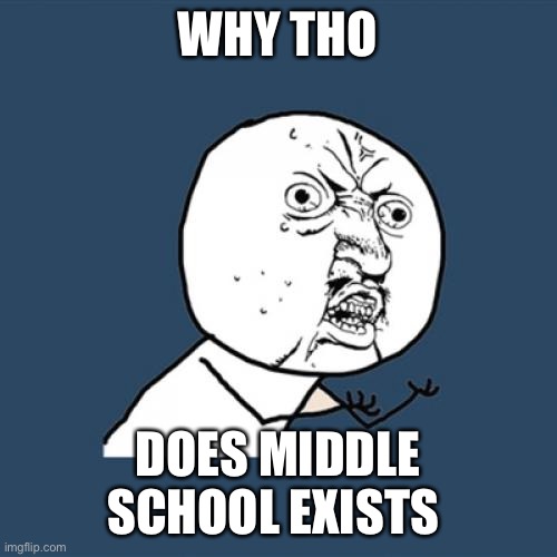 Why tho | WHY THO; DOES MIDDLE SCHOOL EXISTS | image tagged in memes,y u no | made w/ Imgflip meme maker