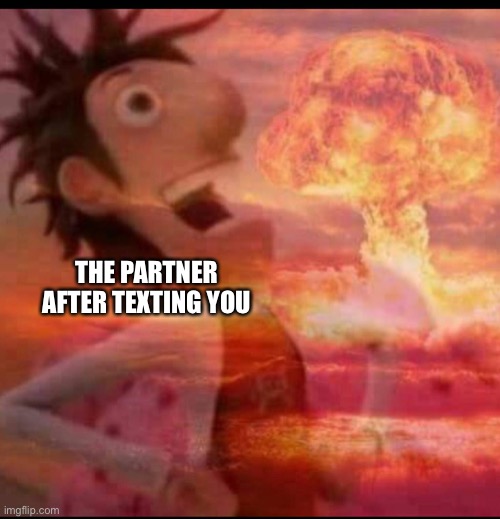 MushroomCloudy | THE PARTNER AFTER TEXTING YOU | image tagged in mushroomcloudy | made w/ Imgflip meme maker