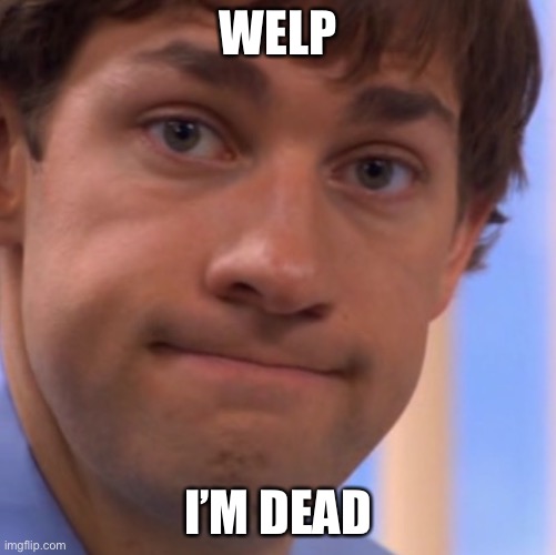 Welp Jim face | WELP I’M DEAD | image tagged in welp jim face | made w/ Imgflip meme maker