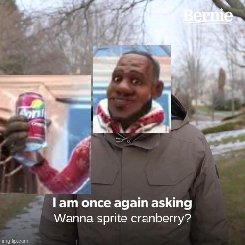 Wanna Sprite Cranberry? | Wanna sprite cranberry? | image tagged in memes,bernie i am once again asking for your support | made w/ Imgflip meme maker