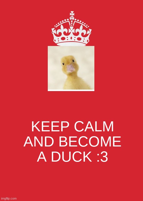 Keep calm :3 | KEEP CALM AND BECOME A DUCK :3 | image tagged in memes,keep calm and carry on red | made w/ Imgflip meme maker