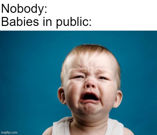 Nobody:
Babies in public: | image tagged in baby crying,babies,crybabies,public | made w/ Imgflip meme maker