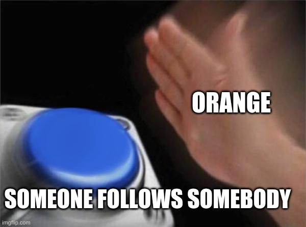 Blank Nut Button | ORANGE; SOMEONE FOLLOWS SOMEBODY | image tagged in memes,blank nut button | made w/ Imgflip meme maker