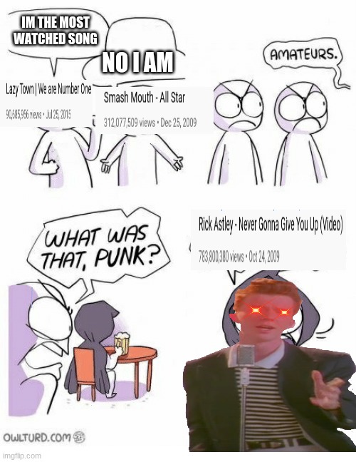 Most Watched Videos | IM THE MOST WATCHED SONG; NO I AM | image tagged in amateurs | made w/ Imgflip meme maker