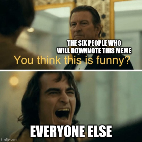 You think this is funny? | THE SIX PEOPLE WHO WILL DOWNVOTE THIS MEME; EVERYONE ELSE | image tagged in you think this is funny | made w/ Imgflip meme maker