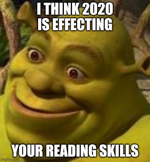 Shrek Face | I THINK 2020 IS EFFECTING YOUR READING SKILLS | image tagged in shrek face | made w/ Imgflip meme maker