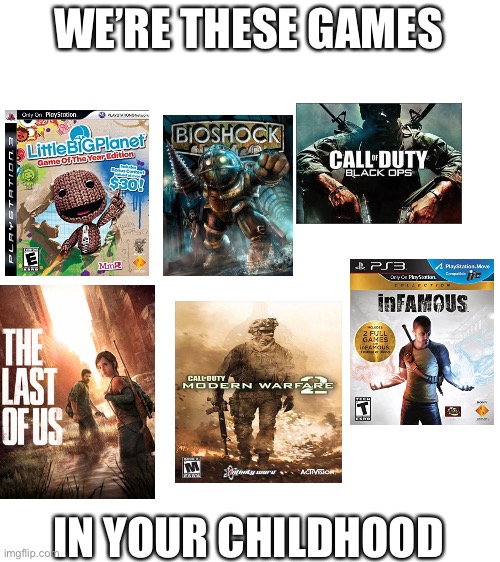 Blank White Template | WE’RE THESE GAMES; IN YOUR CHILDHOOD | image tagged in blank white template | made w/ Imgflip meme maker