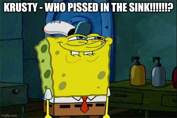 sponge bob pissed in the sink | KRUSTY - WHO PISSED IN THE SINK!!!!!!? | image tagged in memes,don't you squidward | made w/ Imgflip meme maker