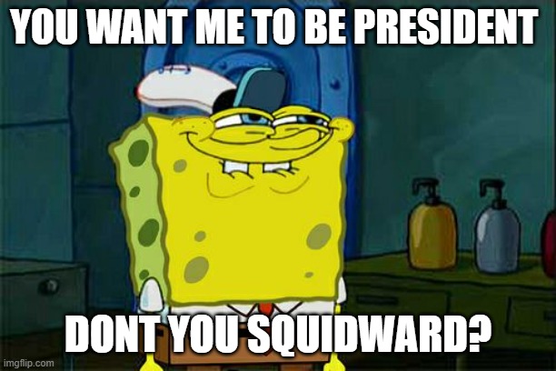 Vote LePhoque for imgflip President | YOU WANT ME TO BE PRESIDENT; DONT YOU SQUIDWARD? | image tagged in memes,don't you squidward | made w/ Imgflip meme maker