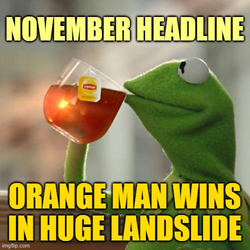 But That's None Of My Business Meme | NOVEMBER HEADLINE ORANGE MAN WINS IN HUGE LANDSLIDE | image tagged in memes,but that's none of my business,kermit the frog | made w/ Imgflip meme maker