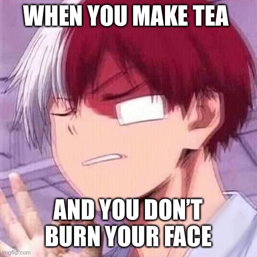 Todoroki | WHEN YOU MAKE TEA; AND YOU DON’T BURN YOUR FACE | image tagged in todoroki,MHAmemes | made w/ Imgflip meme maker