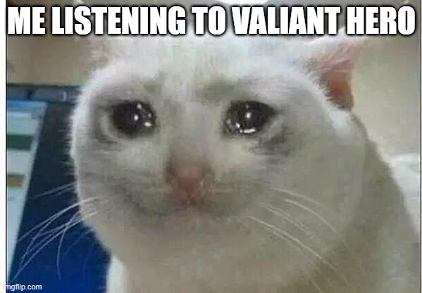 crying cat | ME LISTENING TO VALIANT HERO | image tagged in crying cat | made w/ Imgflip meme maker