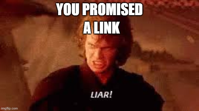 Anakin Liar | YOU PROMISED A LINK | image tagged in anakin liar | made w/ Imgflip meme maker