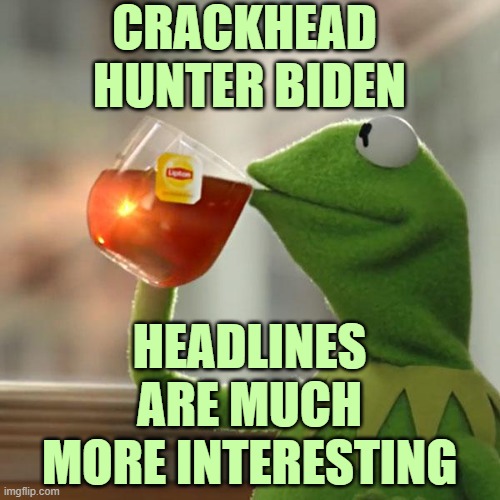 But That's None Of My Business Meme | CRACKHEAD 
HUNTER BIDEN HEADLINES ARE MUCH MORE INTERESTING | image tagged in memes,but that's none of my business,kermit the frog | made w/ Imgflip meme maker
