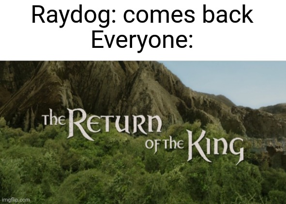 Yay | Raydog: comes back
Everyone: | image tagged in the return of the king,memes,funny,raydog,yay | made w/ Imgflip meme maker