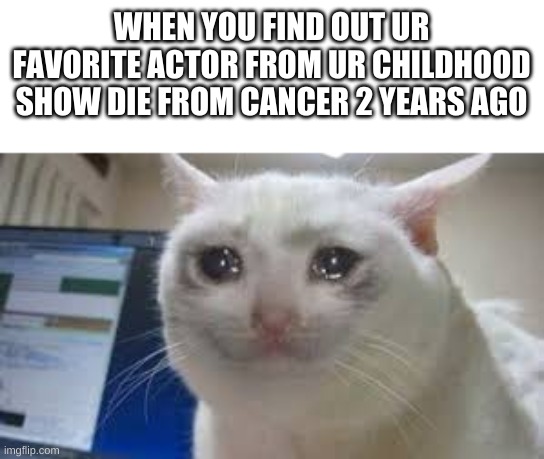 RIP Robbie from lazy town | WHEN YOU FIND OUT UR FAVORITE ACTOR FROM UR CHILDHOOD SHOW DIE FROM CANCER 2 YEARS AGO | image tagged in lazytown,crying cat | made w/ Imgflip meme maker