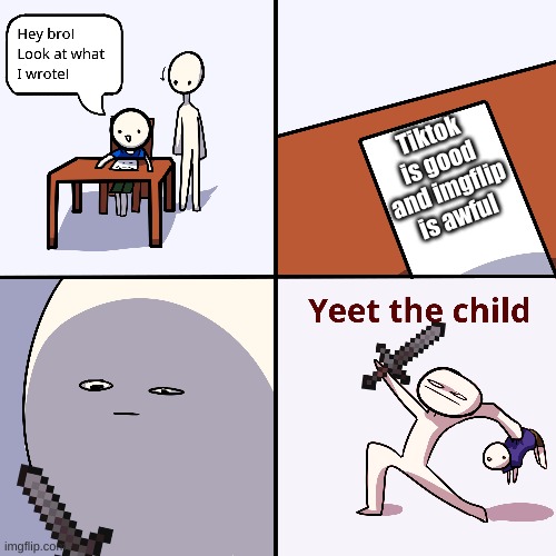 yeet that b*tch |  Tiktok is good and imgflip is awful | image tagged in yeet the child | made w/ Imgflip meme maker