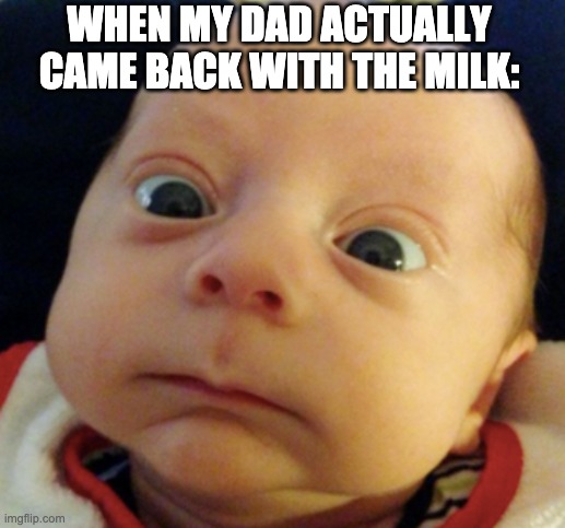 WHEN MY DAD ACTUALLY CAME BACK WITH THE MILK: | image tagged in wierd,funny | made w/ Imgflip meme maker