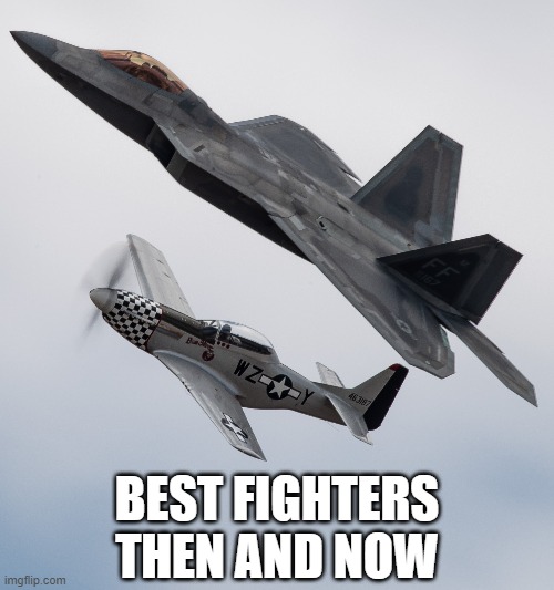 Mustang & Raptor | BEST FIGHTERS THEN AND NOW | image tagged in memes,fighter,air force,fighter jet,military | made w/ Imgflip meme maker