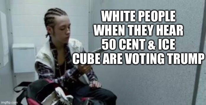 Trump 50 cent ice cube | WHITE PEOPLE WHEN THEY HEAR 50 CENT & ICE CUBE ARE VOTING TRUMP | image tagged in 50 cent,donald trump,ice cube | made w/ Imgflip meme maker