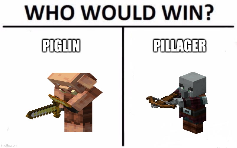 piglin vs pillager | PIGLIN; PILLAGER | image tagged in memes,who would win | made w/ Imgflip meme maker