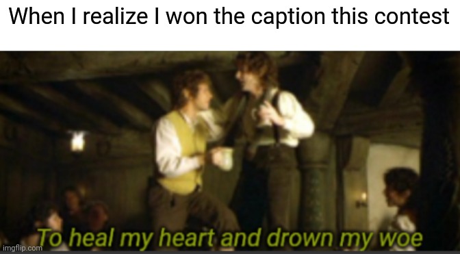Did I? | When I realize I won the caption this contest | image tagged in to heal my heart and drown my woe,memes | made w/ Imgflip meme maker