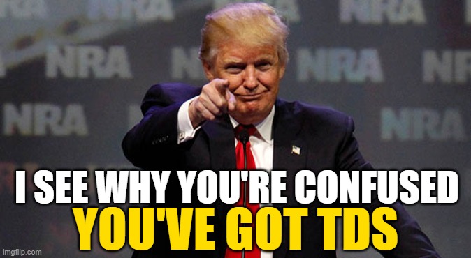 Trump Smiling | I SEE WHY YOU'RE CONFUSED YOU'VE GOT TDS | image tagged in trump smiling | made w/ Imgflip meme maker