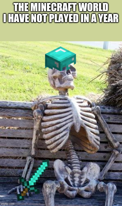 old world | THE MINECRAFT WORLD I HAVE NOT PLAYED IN A YEAR | image tagged in memes,waiting skeleton,minecraft | made w/ Imgflip meme maker