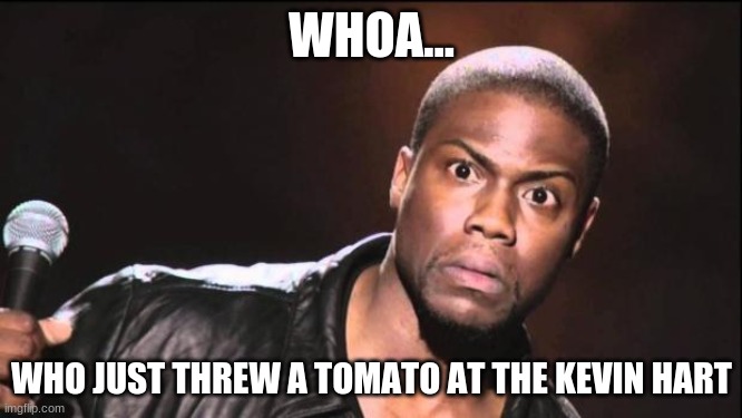 kevin heart idiot | WHOA... WHO JUST THREW A TOMATO AT THE KEVIN HART | image tagged in kevin heart idiot | made w/ Imgflip meme maker