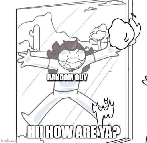 When some random guy shows up.... | RANDOM GUY; HI! HOW ARE YA? | image tagged in jaiden begging,jaiden animations,memes | made w/ Imgflip meme maker