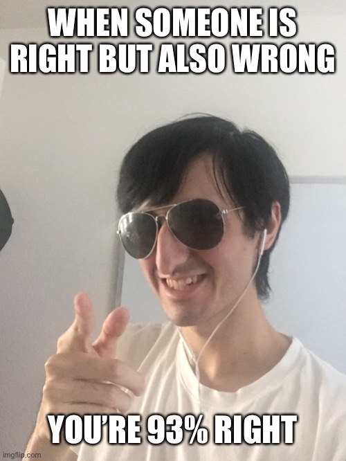 When you’re right but also wrong | WHEN SOMEONE IS RIGHT BUT ALSO WRONG; YOU’RE 93% RIGHT | image tagged in right,wrong | made w/ Imgflip meme maker