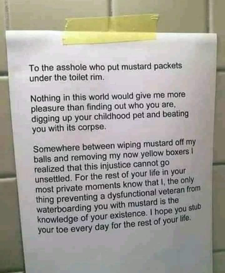 Mustard packets under the toilet rim Blank Meme Template