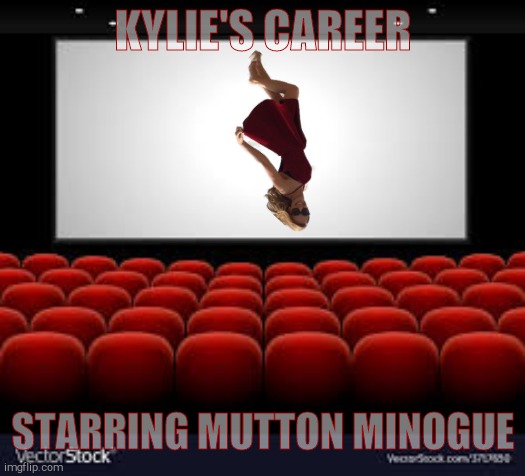 All the world's a stage and that means falling off too | KYLIE'S CAREER; STARRING MUTTON MINOGUE | image tagged in blank movie screen,kylie minogue,kylieminoguesucks,career on hold,early retirement options,getting botoxed is not a job | made w/ Imgflip meme maker