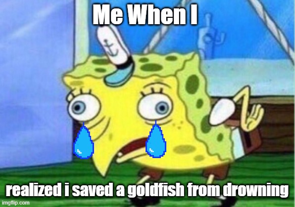 oooooooooooooooooooooooooooooooooooooooof | Me When I; realized i saved a goldfish from drowning | image tagged in memes,mocking spongebob | made w/ Imgflip meme maker
