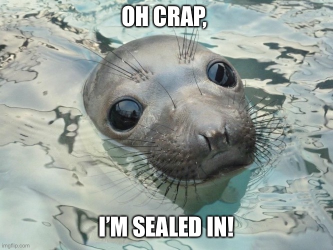 Bad pun time | OH CRAP, I’M SEALED IN! | image tagged in funny,memes,seal | made w/ Imgflip meme maker