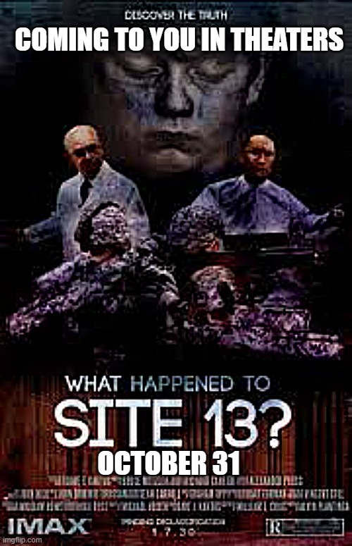 movie poster of site 13 | COMING TO YOU IN THEATERS; OCTOBER 31 | image tagged in site 13,horror movie | made w/ Imgflip meme maker