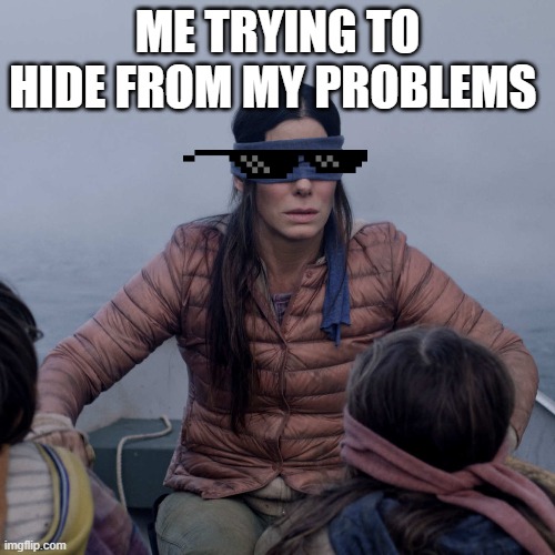 me trying to hide from my problems | ME TRYING TO HIDE FROM MY PROBLEMS | image tagged in memes,bird box | made w/ Imgflip meme maker