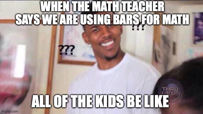 school wow | WHEN THE MATH TEACHER SAYS WE ARE USING BARS FOR MATH; ALL OF THE KIDS BE LIKE | image tagged in black guy confused | made w/ Imgflip meme maker