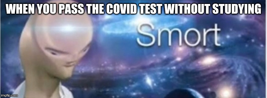 i'm so smort | WHEN YOU PASS THE COVID TEST WITHOUT STUDYING | image tagged in meme man smort | made w/ Imgflip meme maker