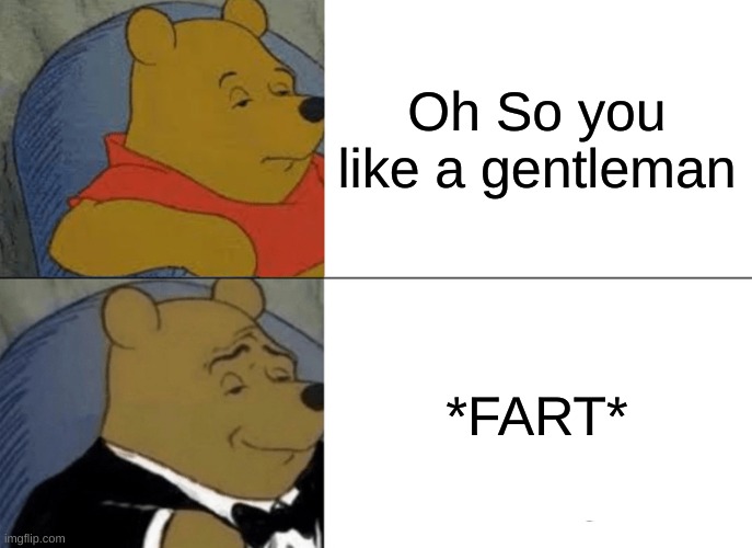 Tuxedo Winnie The Pooh | Oh So you like a gentleman; *FART* | image tagged in memes,tuxedo winnie the pooh | made w/ Imgflip meme maker