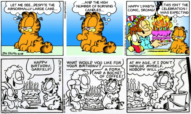 Unexpected Celebrations | image tagged in garfield,comics/cartoons,square root of minus garfield,happy birthday | made w/ Imgflip meme maker