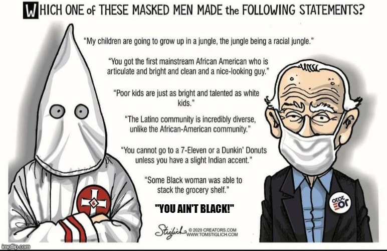 Which One Of These Masked Men Made The Following Statements? | "YOU AIN'T BLACK!" | image tagged in stupid liberals,special kind of stupid,racist,biden | made w/ Imgflip meme maker