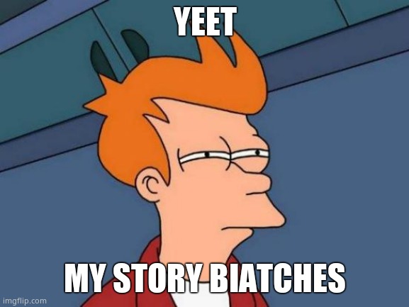 Futurama Fry | YEET; MY STORY BIATCHES | image tagged in memes,futurama fry | made w/ Imgflip meme maker