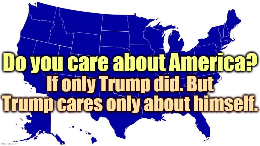 United States map blue | Do you care about America? If only Trump did. But Trump cares only about himself. | image tagged in united states map blue,trump,america,nobody cares | made w/ Imgflip meme maker
