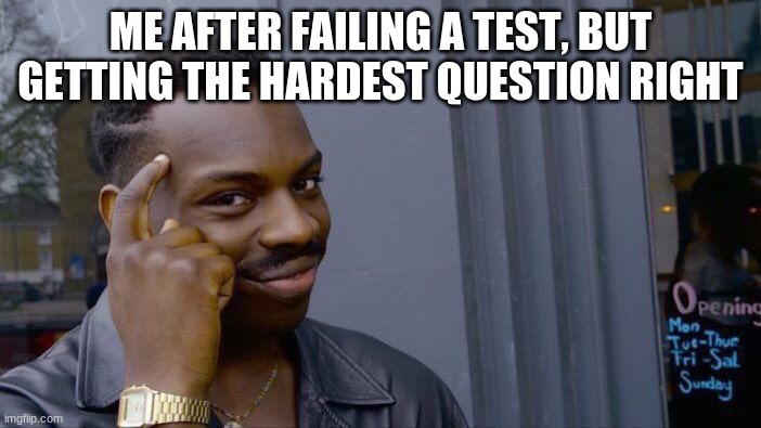 Roll Safe Think About It Meme | ME AFTER FAILING A TEST, BUT GETTING THE HARDEST QUESTION RIGHT | image tagged in memes,roll safe think about it | made w/ Imgflip meme maker