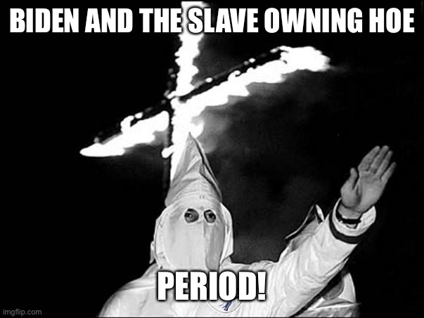 KKK Heil | BIDEN AND THE SLAVE OWNING HOE; PERIOD! | image tagged in kkk heil | made w/ Imgflip meme maker